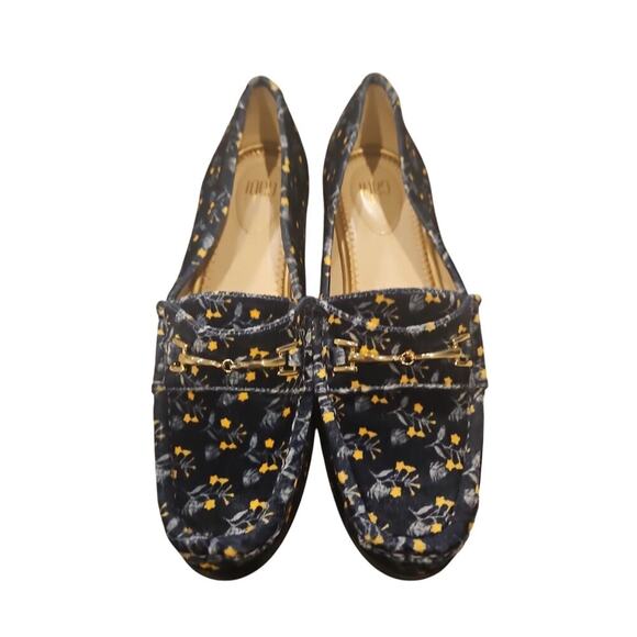 Cabi Carnaby Size 7M Blue Velvet Floral Gold Horsebit Loafers Womens Slip On - Picture 9 of 9